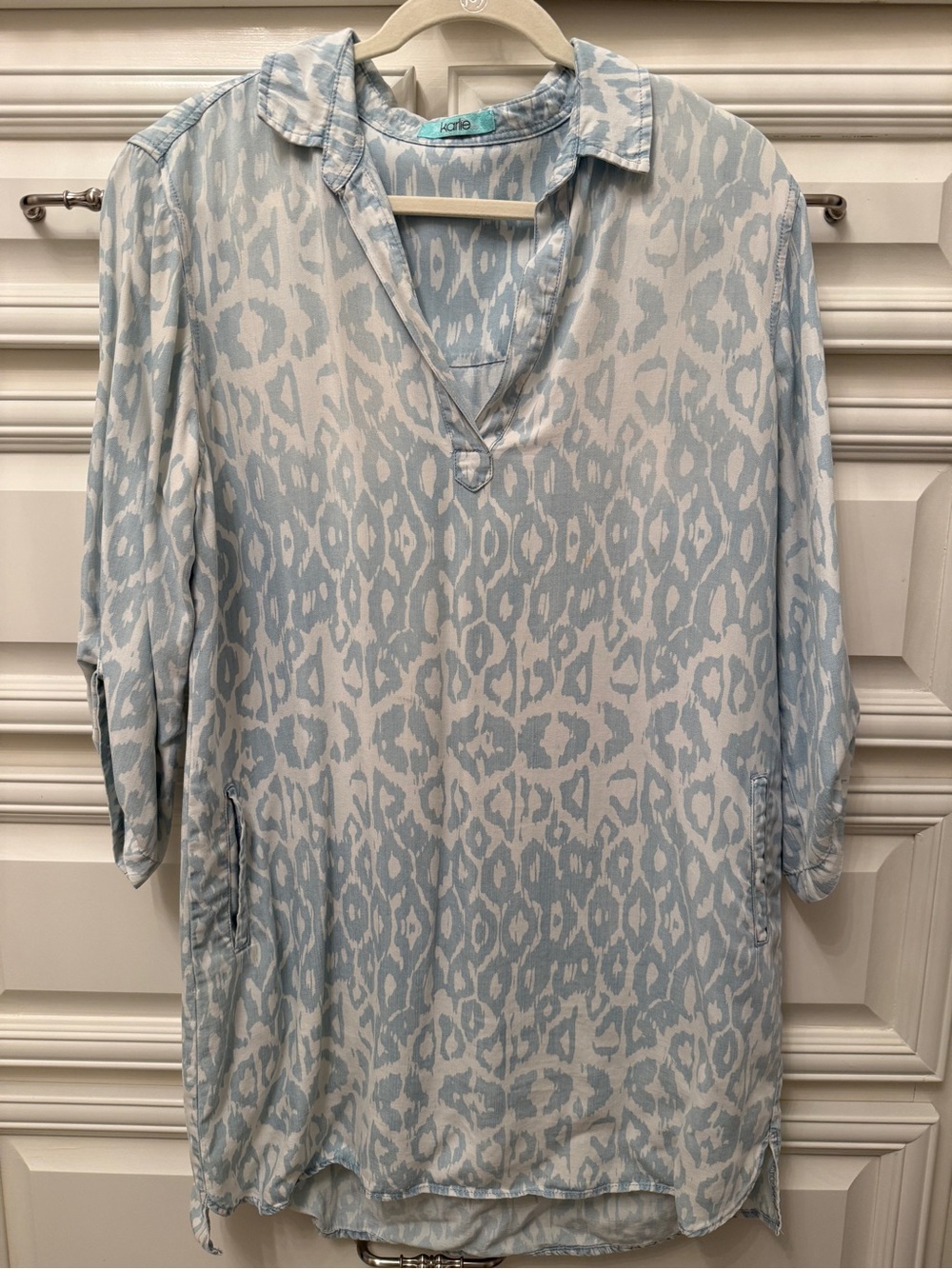 Karlie Light Blue and White Ikat Print Tunic